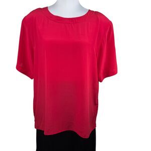 Anna and Frank Sz 24  Women Silk Blouse Red Short Sleeved Round Neck Keyhole